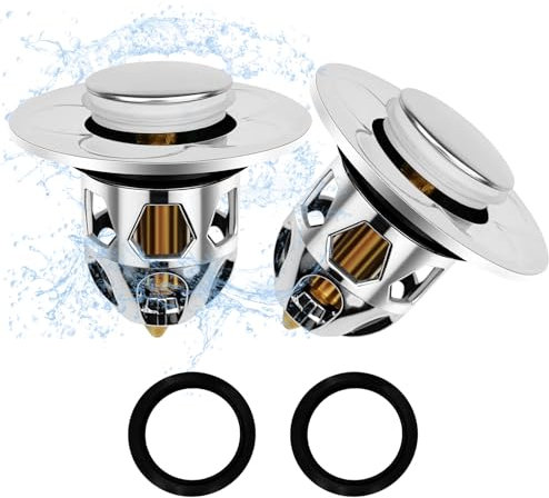 Dunkwckore 2 Stück Waschbeckenstöpsel, Ø 34-40mm Abflussstopfen Waschbecken, Stopfen Waschbecken mit 2 Dichtungen, Pop Up Ventil mit Anti Clogging Sieb, für Aufsatzwaschbecken Badewannenstöpsel