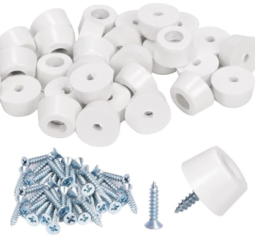 Hilitchi 30Pcs White Rubber Cutting Board Feet, 0.59 W x 0.47 H Soft Cutting Board Rubber Feet Bumpers with Stainless Steel Screws and Built-in Washers Non-Slip Rubber Bumpers Feet for Furniture