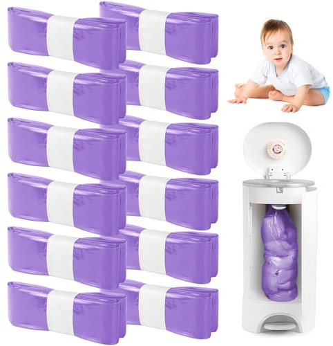JOLIGAEA 12 Stück Windeleimer Nachfüllfolie, 4,5M Geruchsdicht Nachfüllkassetten für Genie, Tommee Tippee Sangenic Tec, Hellviolett