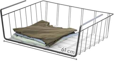 eluno Maxi-Schrankkorb, Hängekorb inklusive Einlegeboden und Kratzschutz, großer Kleiderschrank Organizer für extra Staufläche, geeignet für Schränke, Speisekammer, Regale, Badezimmer, 61 cm (Grau)