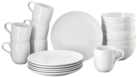 Rosenthal Joyn White 18-Piece Mug Set, Stoneware, Tableware, Dinnerware, Coffee Service, Breakfast Plates, Mugs, Bowls, Soups, Cereal, White
