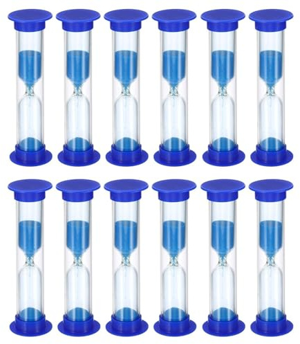 Paquete de 12 temporizadores de arena azul, temporizador de reloj de arena de 2 minutos, temporizador de cuenta regresiva para niños, cepillarse los dientes, juegos, aula, hogar y cocina