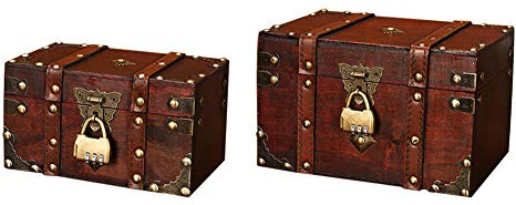 EAZHOP Holzschatztruhe 2er Set, und Holzaufbewahrung Schatztruhe mit Zahlenschloss Holzkiste mit Deckel Holzkiste für Hochzeit/Geburtstag/Aufbewahrung/Dekoration- 22 x 15 x 13,5 cm/18 x 11 x 10 cm