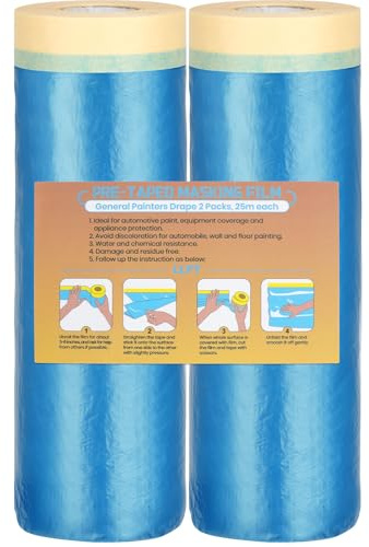 LLPT Abdeckfolie Klebeband mit Folie 150cm(ungefaltet) x 25m 2 Rollen | Abdeckfolien Malerfolien, Selbstklebende Malerfolie Zum Schutz von Autos Wänden Staub und Spritzschutz