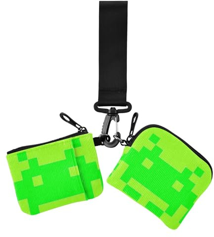 Fluoreszierendes grünes Cartoon-Roboter-Design für Damen, doppelte Brieftaschen, Visitenkartenetui, minimalistischer Ausweis-Schutz mit Handgelenkschlaufe, 2 Stück, Fluoreszierender grüner