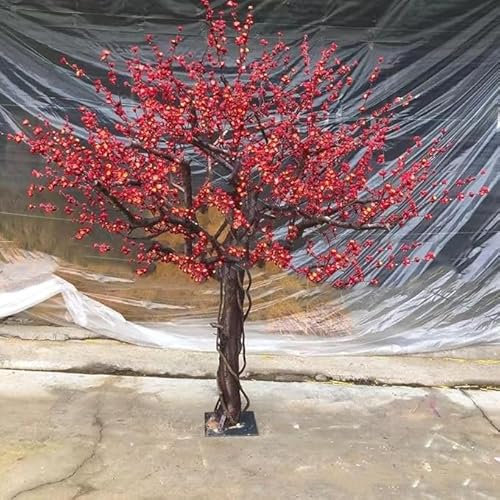 Sohodoo Large Artificial Red Plum Blossom Trees Fake Tree Simulation Plum Blossom Tree for Living Room Hotel Shopping Mall Decoration(1mx0.9m)