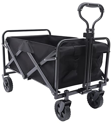 Faltbarer Handwagen für den Strand mit Seitentasche und Getränkehalter Verstellbarer Griff Gartenwagen Strandwagen für jedes Gelände Camping und Einkaufen im Freien