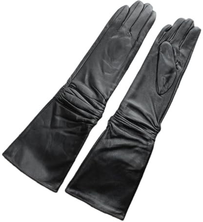 Damen Lange Schaffell Handschuhe Leder Gerade Dünnes Futter Fäustlinge, Elastischer Stil, 34