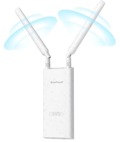 BrosTrend AC1200 Ripetitore WiFi Esterno Potente Lunga Portata, Dual Band 5GHz 867Mbps + 2.4GHz 300Mbps, Antenna WiFi Extender Esterno Supporta 802.3af PoE, IP65 Outdoor, con Adattatore PoE Passivo