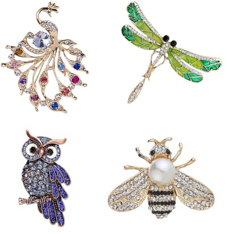 FISH DRAGATE 4 pcs Vintage Women's Rhinestone Brooch,Vintage brosche,broschen für kleidung,broschen & anstecknadeln für damen,für Hochzeit, Party, Abendkleidung, Mäntel, Schals,Muttertagsgeschenk