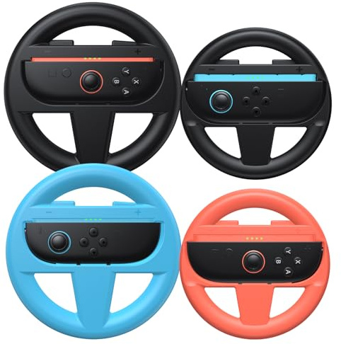Kinwin 4 Pack Steering Wheels for Nintendo Switch 2 (2025) Joypads, Racing Wheel Controller for Mario Kart World & 8 Deluxe, Ergonomic Design Grip for Joycon 2 Accessories (Black, Orange and Blue)