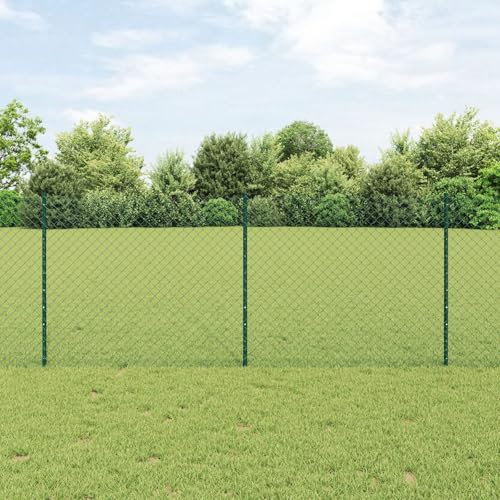 LAPOOH Chain Link Fence with 10 U Posts Green 1x10 m Steel,Decorative Fence,Chain Link Fence,Fencing for Patio Outdoor Yard,Fence Panel-3336232