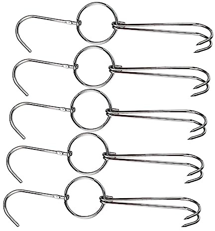 LABRIMP Double Meat Hooks Set 5pcs Stainless Steel Roast Hooks for Poultry BBQ and Smoker Heavy Duty Kitchen Gadget for Duck Chicken and Pork Hanging