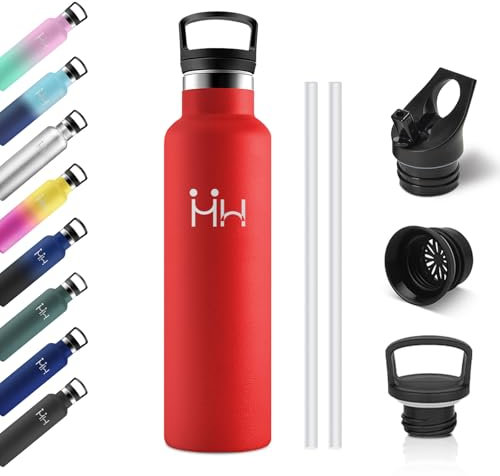 Borraccia Acciaio Inox 750ml, Borraccia in Acciaio Inossidabile con Cannuccia, Isolamento Termico a Doppia Parete, senza BPA, a Prova di Perdite, Riutilizzabile, Termos per Sport, Palestra, Viaggio