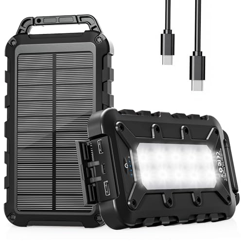 Chargeur Solaire 26800 mAh, PD15W USB C Chargeur Solaire Portable, Batterie Externe à Charge Rapide avec 3 Sorties, 2 Entrées et Lumière LED pour Téléphone Extérieur Tablettes etc.(Noir)
