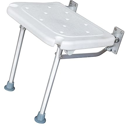 Matybobe Banco de ducha plegable con rosca, asiento de baño montado en la pared, taburete con patas antideslizantes, agujeros de drenaje, ranura para cabezal de ducha para personas mayores y