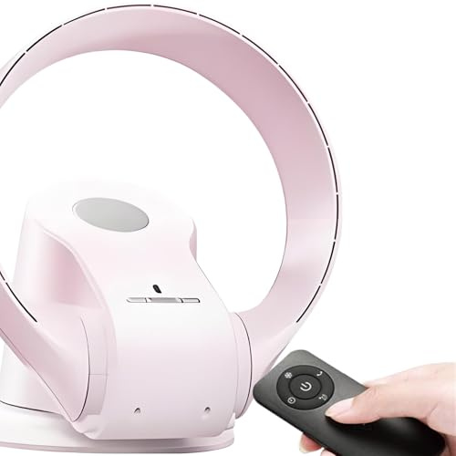 Ventilador sin aspas de sobremesa o pared,Ventilador de Torre sin alas,Ventiladores sin aspas silencioso para dormitorio,plegable,control remoto,Oscilación 80°(Rosa)