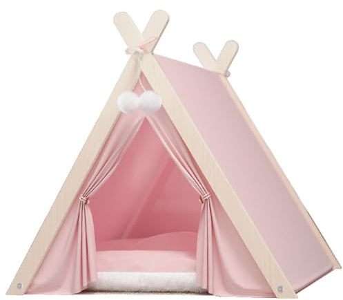 Haustier-Tipi, für drinnen und draußen, graues Baumwoll-Leinen, mit Kissen, 61 cm, Hundezelt, Bett, großes Katzen-Tipi