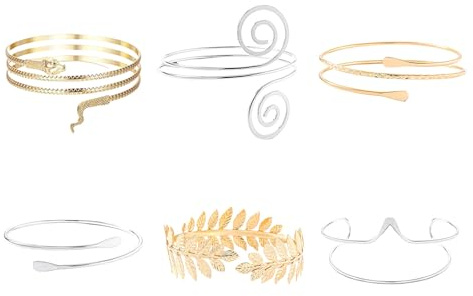 Vauki 6 Stück Oberarmreif Gold Silber Set, Armreif Gold Oberarm Damen, Schmuck Gold, Minimalistisches Verstellbar Geschichteter Armreifen Armschmuck, für Party, Alltag, Geschenk für Mädchen Frauen
