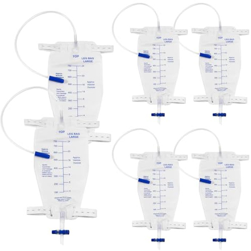 6 unidades de sistema de drenaje de orina, bolsa de orina de 1000 ml, bolsa de drenaje de orina, bolsa de drenaje de orina, bolsa de orina con válvula y drenaje en T