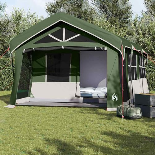 Homgoday Familienzelt Grün/Weiß - Polyester - 620x322x240 cm - Camping & Gartenfest Model4100697