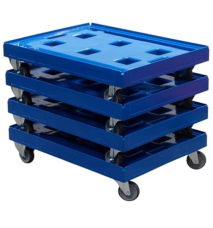 4 Stück Transportroller für Kisten 80 x 60 cm - 400 kg Traglast in Blau 2 Lenkrollen - 2 Bockrollen