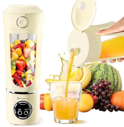 EasySpeed Batidora de Vaso Portatil, 700 ml Mini Licuadora, Blender Smoothie Maker con 12 Cuchillas, Batidora Batidos Pequeña, para Gimnasio, Oficina, Acampadas, Viajes(1500 mAh, Beige)