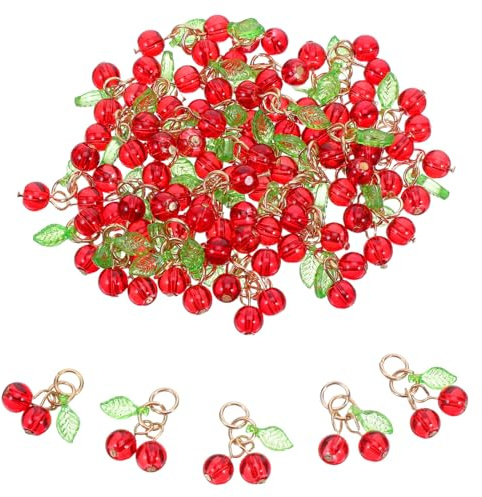 Abaodam 50 Piezas Colgante de Cereza Accesorios para Hacer Joyas Colgante de Cereza para Llavero para Manualidades Hechos Mano