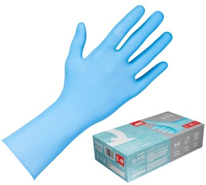 APP QUARTZ Q910 Nitril-Einweghandschuhe 6mil extra stark, langer Stulpen L | 305 mm | Puderfrei, verstärkte Fingerspitzen, robuste Profi-Schutzhandschuhe | 100 Stück, Größe L