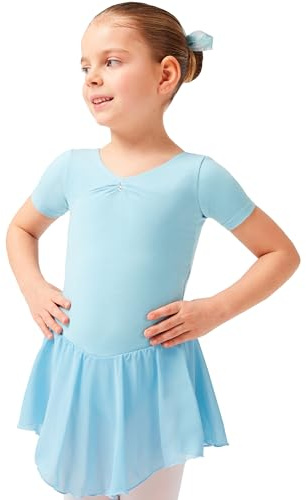 tanzmuster ® Ballettkleid Mädchen Kurzarm - Betty - Gr. 92-170 - Glitzersteine - Baumwolle - Ballettbody Kinder Ballett Trikot