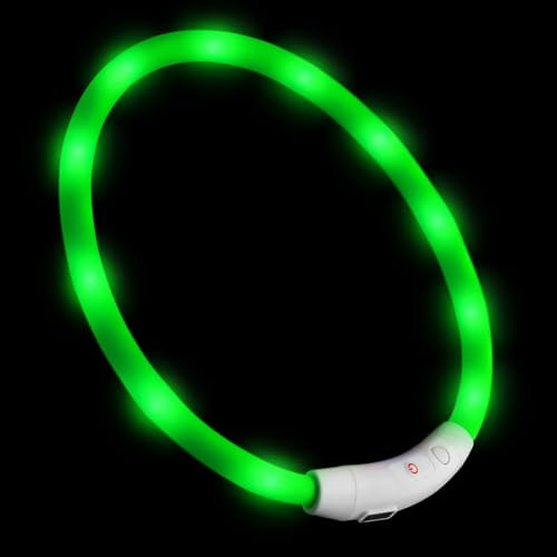 PRECORN LED USB-C Silikon Hundehalsband grün Halsband Hund Katzenhalsband Leuchthalsband für große kleine Hunde aufladbar
