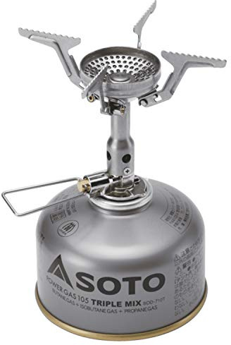 SOTO Amicus Gaskocher Campingkocher – ultraleichter Outdoor Gaskocher nur 75 g, manuelle Zündung, faltbarer Topfträger, für Schraubkartusche, Camping Trekking Backpacking