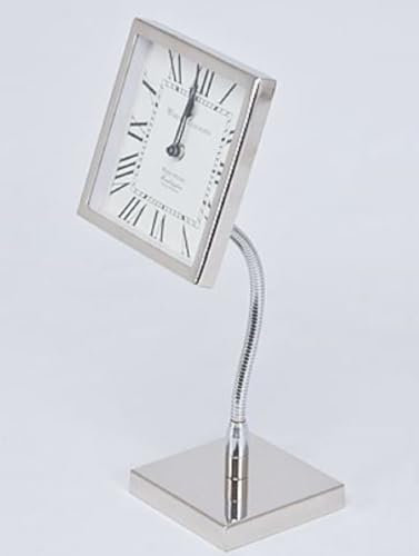 Casa Padrino Luxus Messing Tischuhr Silber 16 x 12 x H. 41 cm - Deko Accessoires