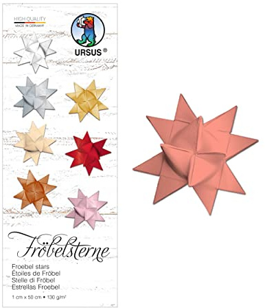 Ursus 3200042 - Papierstreifen für Fröbelsterne, koralle, aus Tonzeichenpapier 130 g/qm, ca. 1 x 50 cm, 100 Streifen für ca. 25 Sterne, Bastelklassiker zur Weihnachtszeit