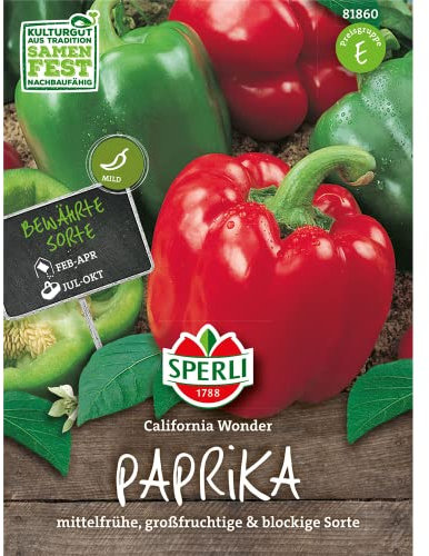 Sperli Premium Paprika Samen California Wonder ; Bewährt, Starkwüchsig, große Früchte ; Paprika Saatgut