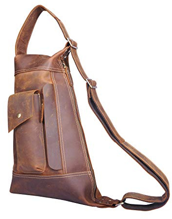 Le'aokuu Männer Outdoor Große Reise Wandern Tee Cross-Body Brust Sling Bag Rig One Schultergurt Tasche Rucksack Männer Qualität Leder 2329 (2329 Braun)