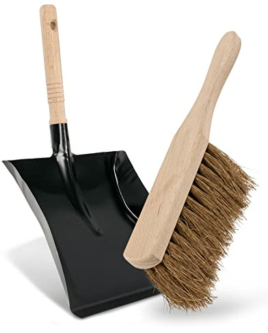 Agrarflora Premium Kokos Kehr Set - Kehrblech aus Metall und Handbesen mit natürlichen Kokos Borsten - Kehrgarnitur - Handfeger mit Naturborsten