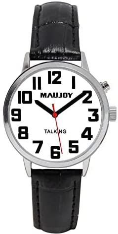 MAUJOY Premium engelsk talande klocka klar och hög röst, tillkännager tid, datum och larm för äldre, synskadade eller blinda användare, stil 7, 32mm, Klassisk