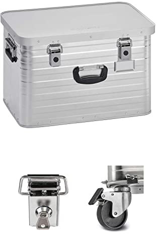 Enders ® Set de Caisse en aluminium L 63l avec cadenas et roulettes de transport | Malle metallique | Boite de rangement en metal | Cantine en Alu | Boîte à outils métallique complete | Boites