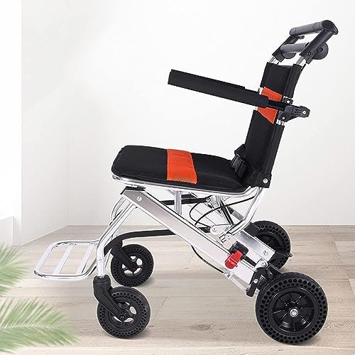 XWHAOB Silla de Ruedas de tracción Plegable súper Liviana, Silla de Transporte de Aluminio para niños y Adultos, Viaje de embarque portátil, reposapiés abatible