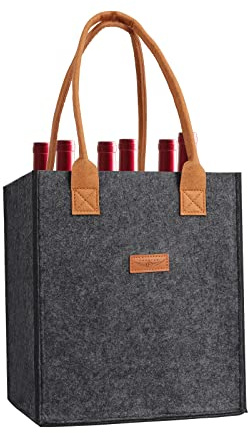 Melostu 6 Bottle Wine Tote Bag, Insulated Thermal Padded Wine Bottle Carrying Cooler Carrier for Travel, Picnic, Great Gift for Wine Lover (Dark Grey)