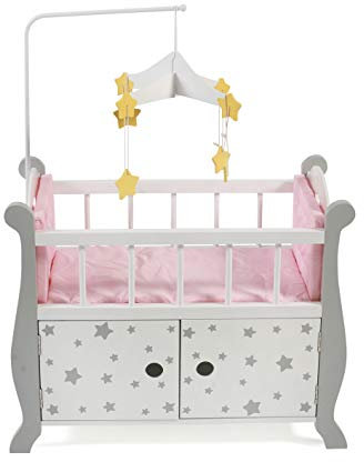 Bayer Chic 2000 - Puppenbett mit Mobile, Puppenmöbel, Puppenzubehör, Stars grau