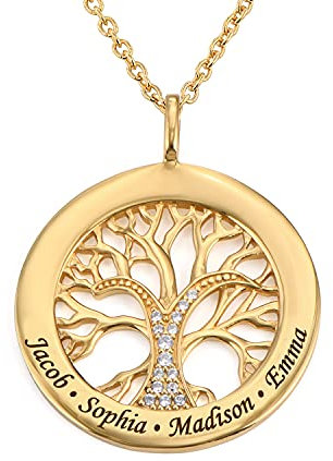 MYKA Personalisierte Halskette mit Kettengliedern und Namen aus Sterling Silber 925 / Vergoldet - Schmuck Geschenk für Damen - Mutter - Freundin (750er vergoldetes 925er Silber)