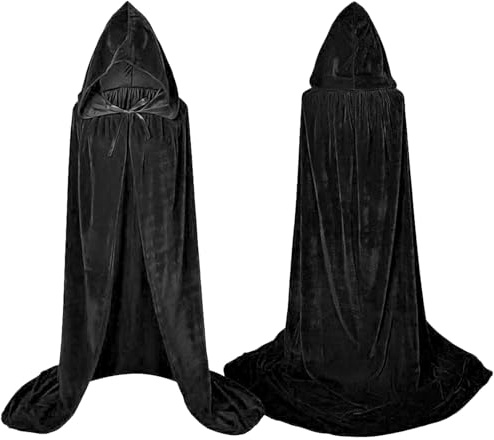 TOPWAYS® Barnkappa av sammet med huva för halloween, jul, cosplay, kostym, tillbehör, utklädnad, cape för världsedagen, ålder 4–8 år (110 cm, svart