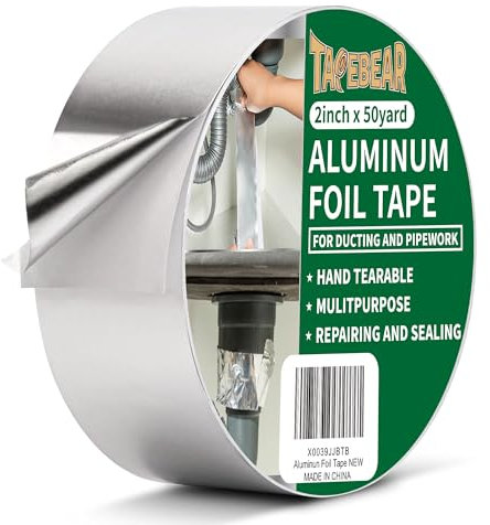 TAPEBEAR Ruban Adhésif En Aluminium, Ruban D'étanchéIté Haute Temperature, Résister à 80°C à 100°C, Pour La Réparation, Isolation, Tuyaux, Plomberie, 2inch X 50yard, Argent