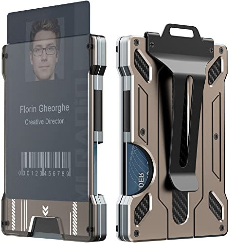 Geldbörse Herren, Schlank Kartenetui aus Aluminiummetall mit 1 Ausweishalter mit Durchsichtigem Fenster, RFID Schutz, Hält 15 Karten mit Cash-Clip. Slim Geldbeutel Portmonee Herren Kreditkartenetui.