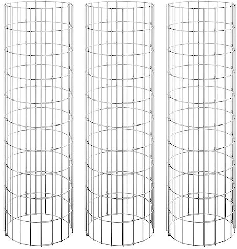 vidaXL 3 Pcs Round Gabion Raised Beds - Galvanised Steel Garden Planters - Durable & Rustproof - Decorative Outdoor Silver Planter Set - Easy Assembly and Stable Construction