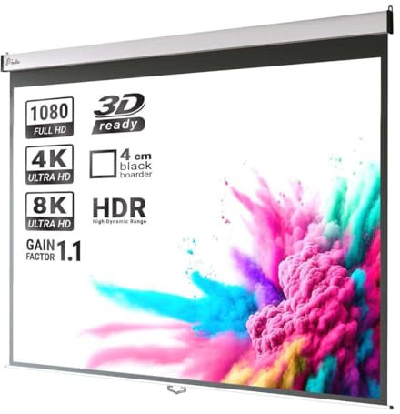 GGMMÖBEL Pantera | Rolloleinwand | 200 x 200 cm | 111'''' | 1:1 | Manuell | 4K/8K Ultra HDR 3D | Beamerleinwand, Projektionsleinwand, Präsentationswand, Rolloleinwand, Kinoleinwand, Weiß
