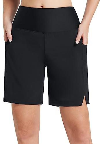 baleaf Damen 9 Badeshorts lang Schwimmen Boardshorts Reißverschlusstaschen Badehose Schnell Trocknend Schwimmhose UPF50+ UVA Bermudashorts Knielang