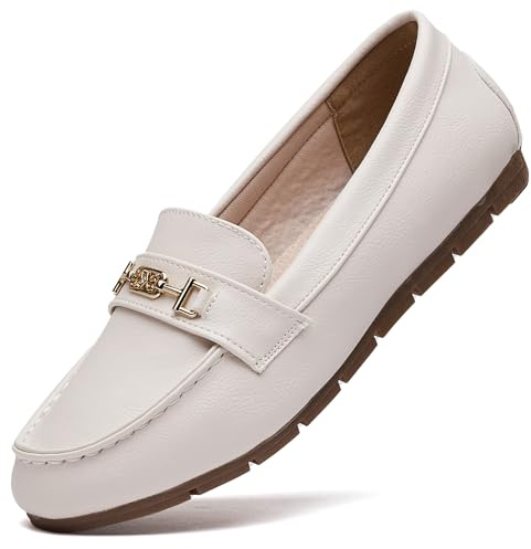 DeYashopin Women's Loafer Shoes Leisure Slip On Work Shoes Comfort Walking Flats White 8.5